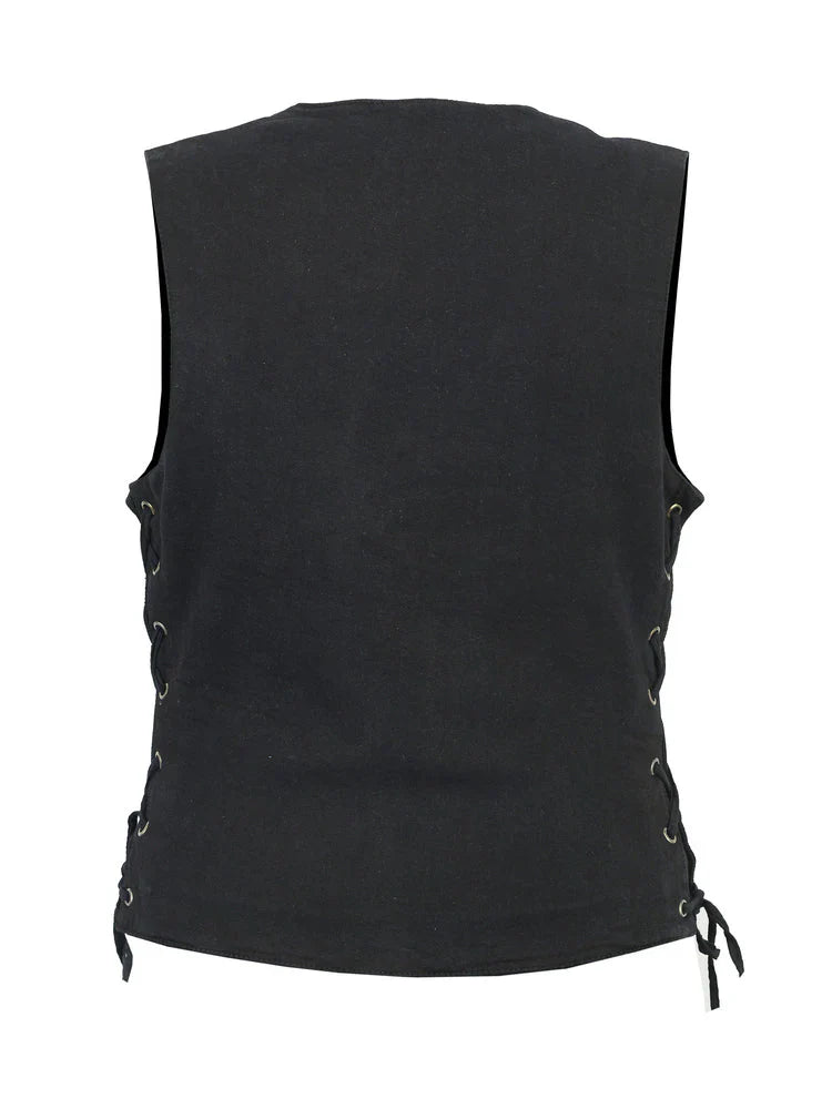 Amara - Ladies Black Denim Vest with Laces