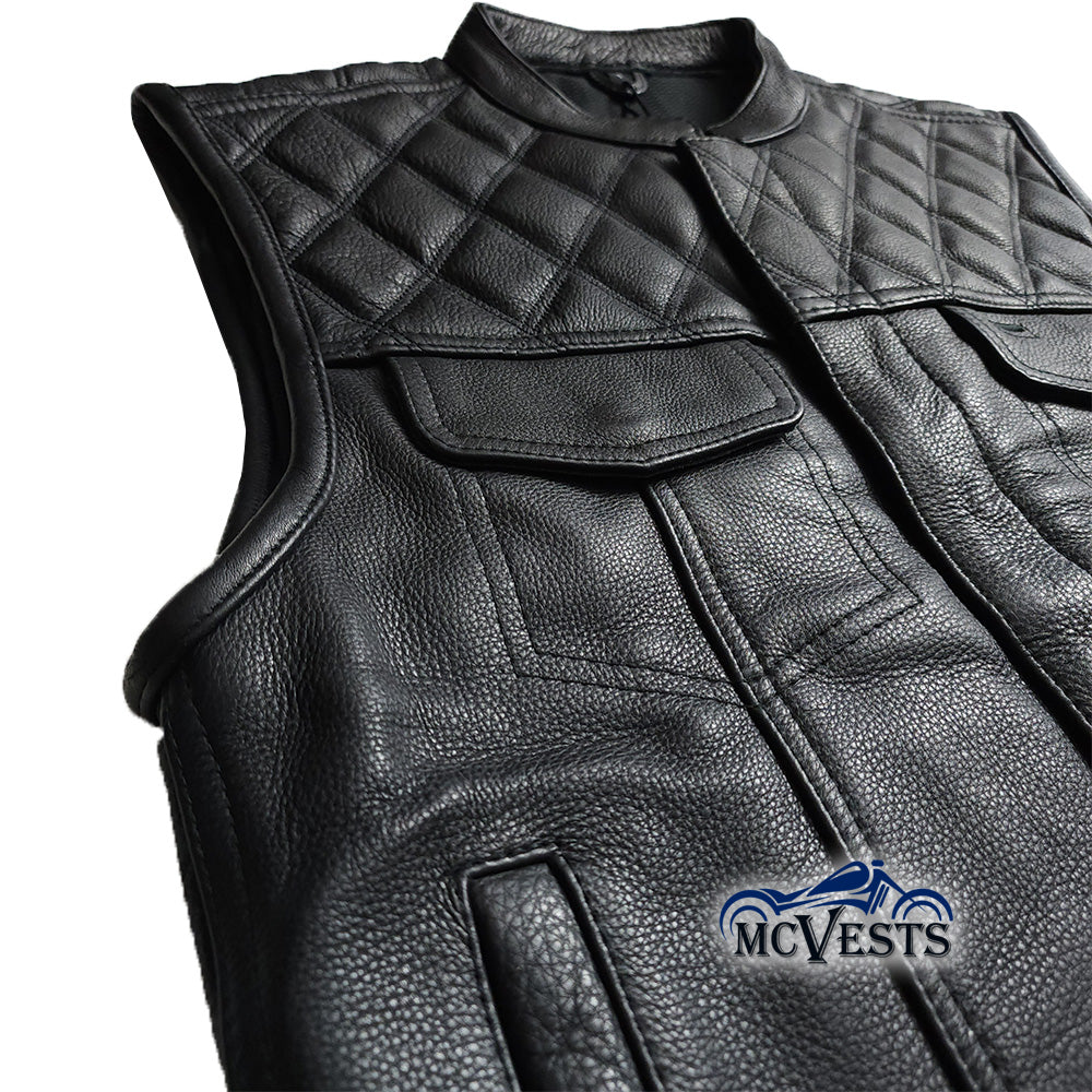 Diamond Pattern Club Vest with Premium Plush Naked Leather