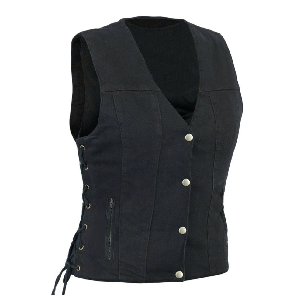 Amara - Ladies Black Denim Vest with Laces