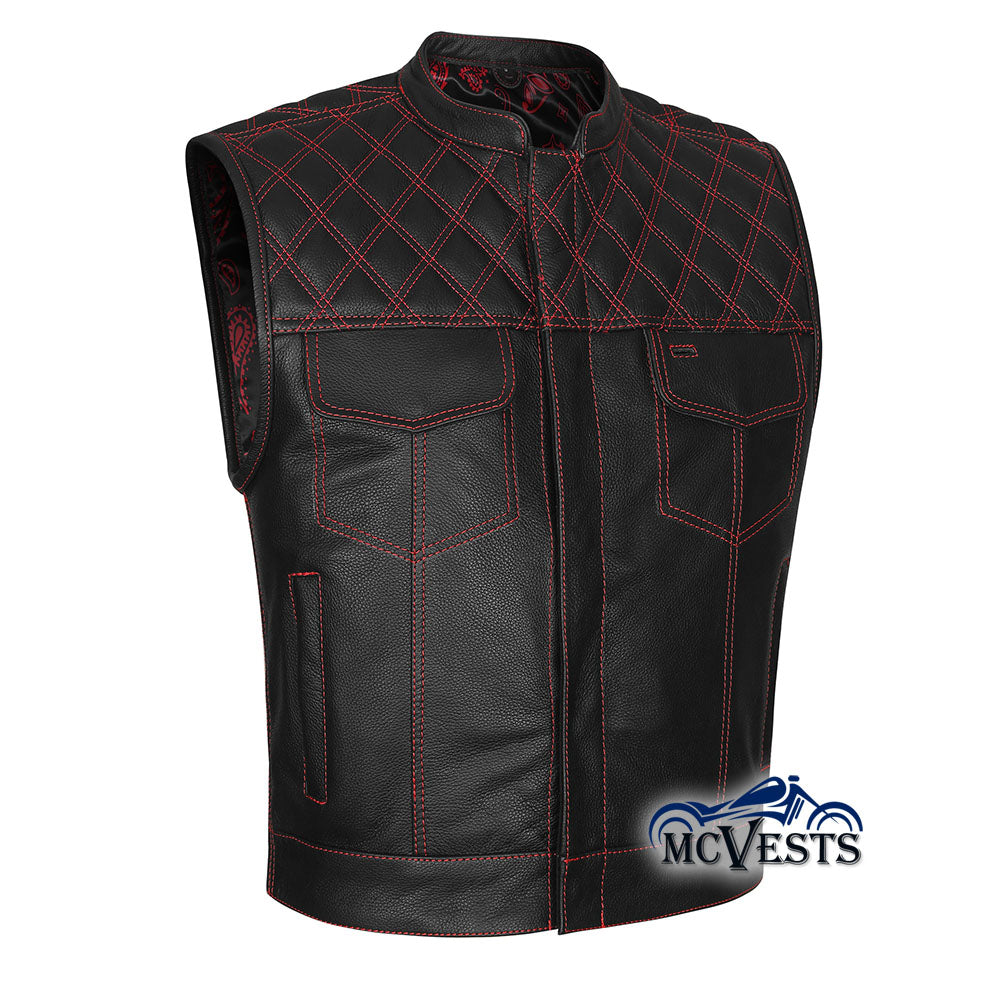 Red Diamond Stitch Vest with Bandana Liner - GUN524-RD