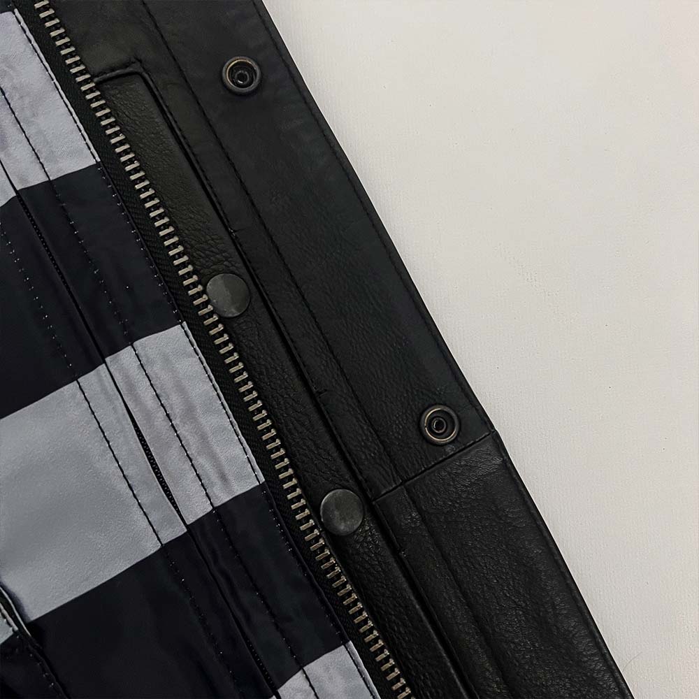 Premium Leather Vest with Black and Gray American Flag Liner- Size 3X (51)
