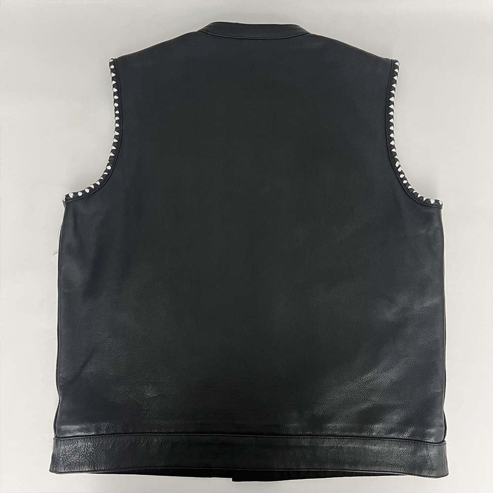Premium Leather Vest with Black and Gray American Flag Liner- Size 3X (51)