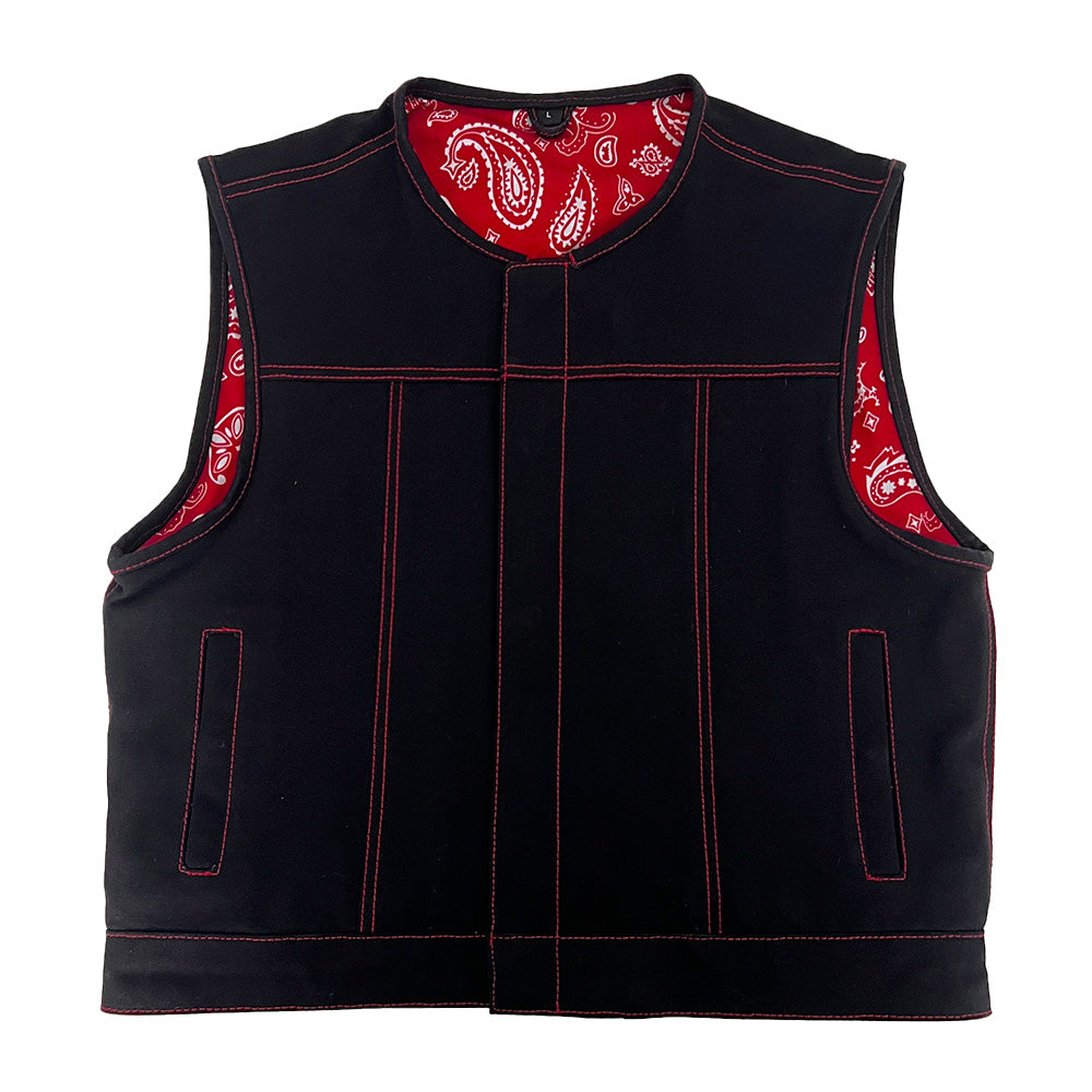 Red and White Lowcut Black Canvas Vest - Size Large (44)