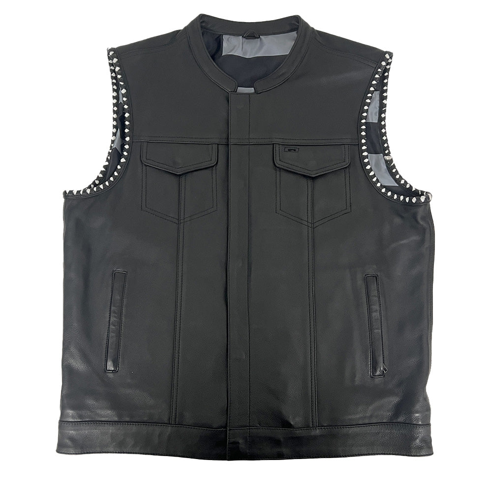 Premium Leather Vest with Black and Gray American Flag Liner- Size 3X (51)