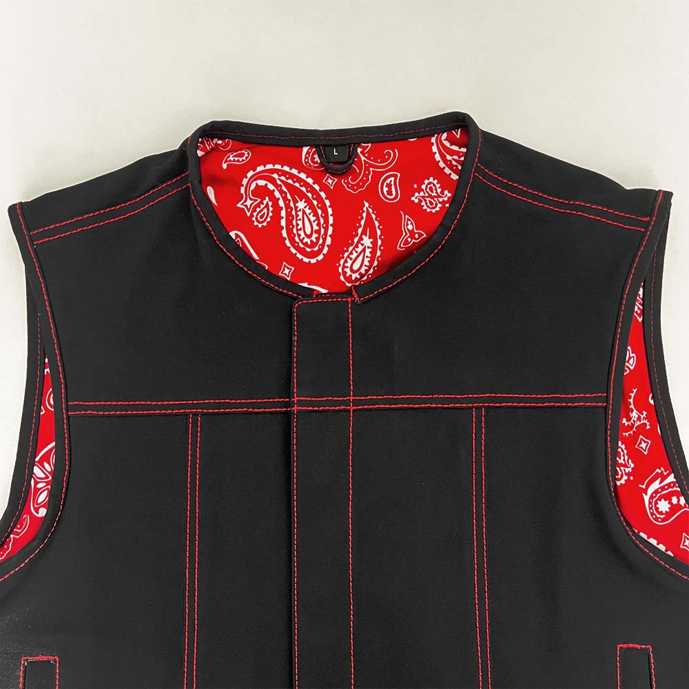 Red and White Lowcut Black Canvas Vest - Size Large (44)