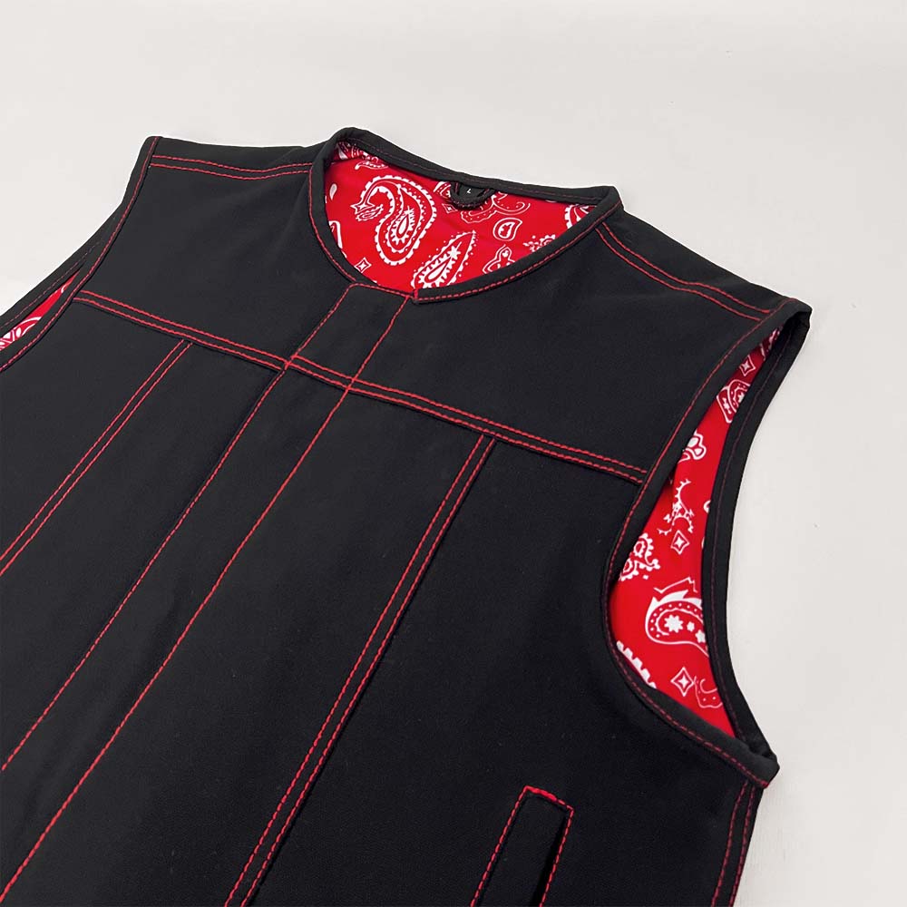 Red and White Lowcut Black Canvas Vest - Size Large (44)
