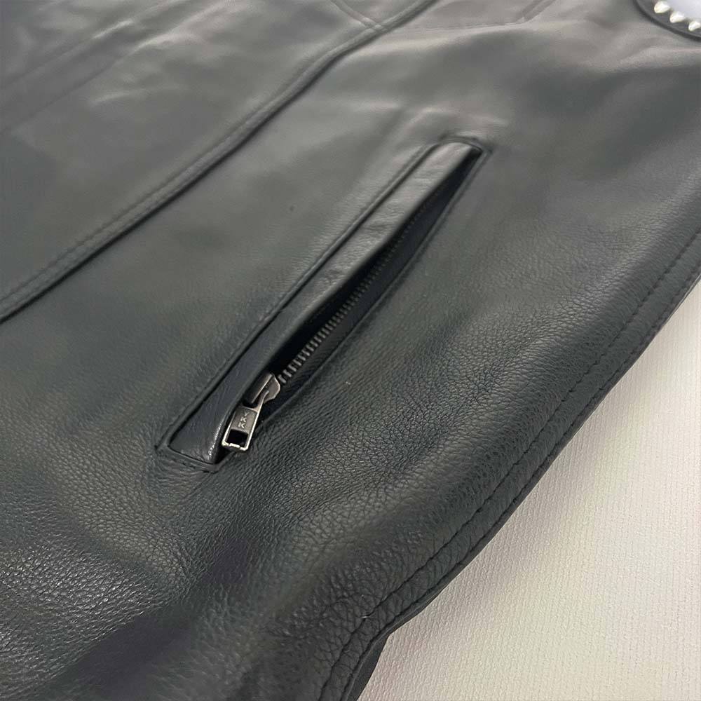 Premium Leather Vest with Black and Gray American Flag Liner- Size 3X (51)