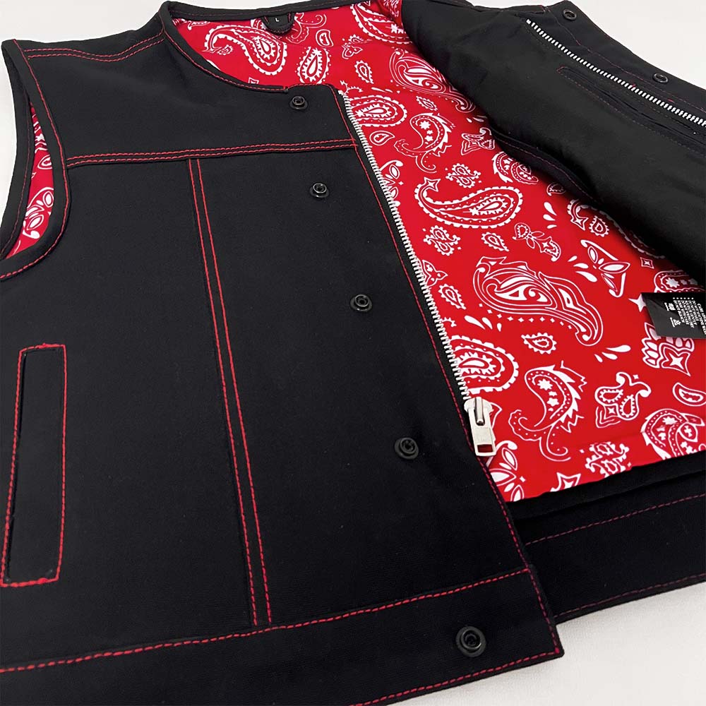 Red and White Lowcut Black Canvas Vest - Size Large (44)