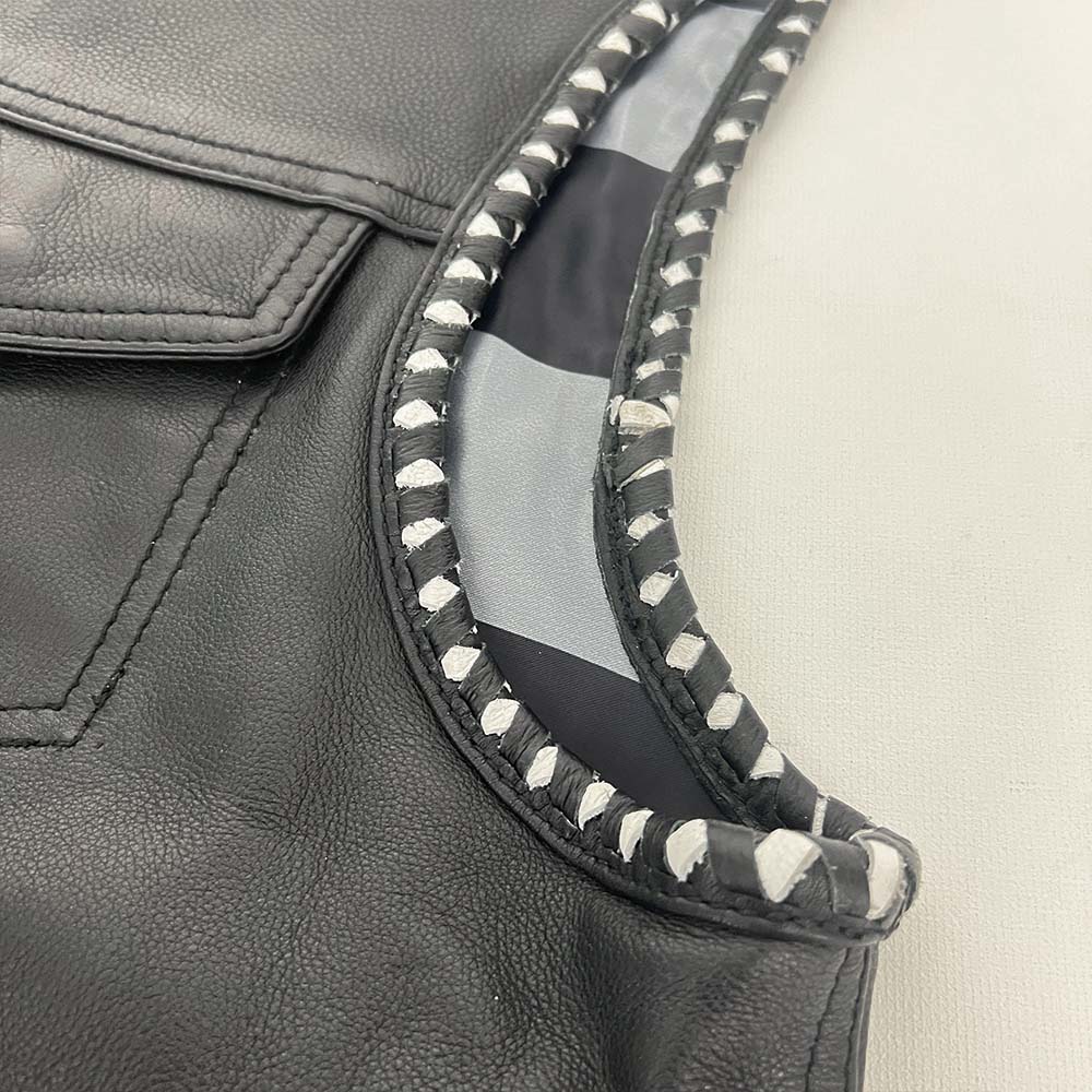 Premium Leather Vest with Black and Gray American Flag Liner- Size 3X (51)