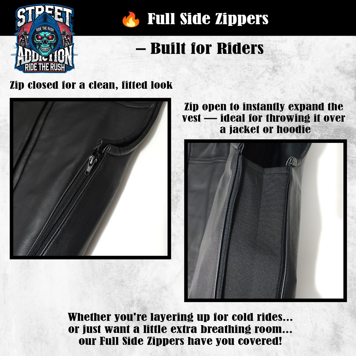 Rogue Vest by Street Addiction™ - Proper Fit Vest with Full Side Zippers and Gun Pockets