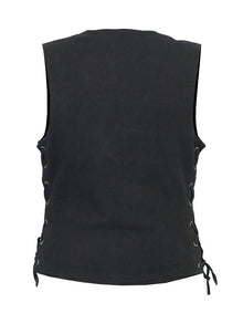 Amara - Ladies Black Denim Vest with Laces
