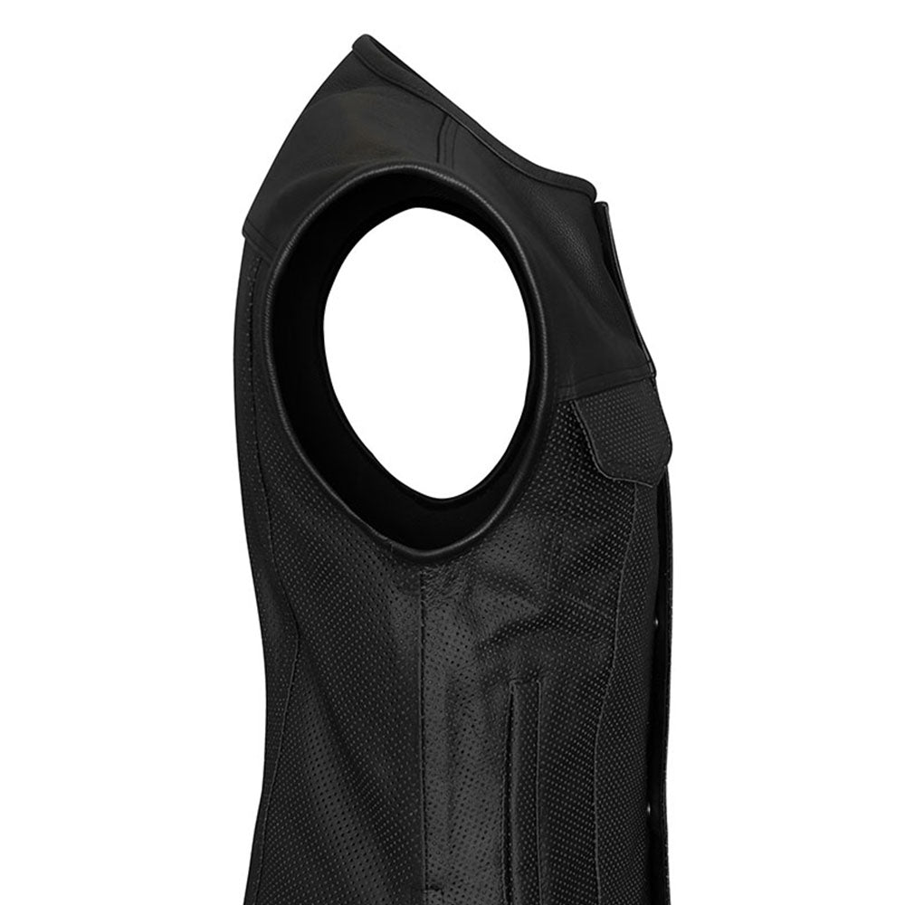 Perforated Leather Club Style Motorcycle Vest