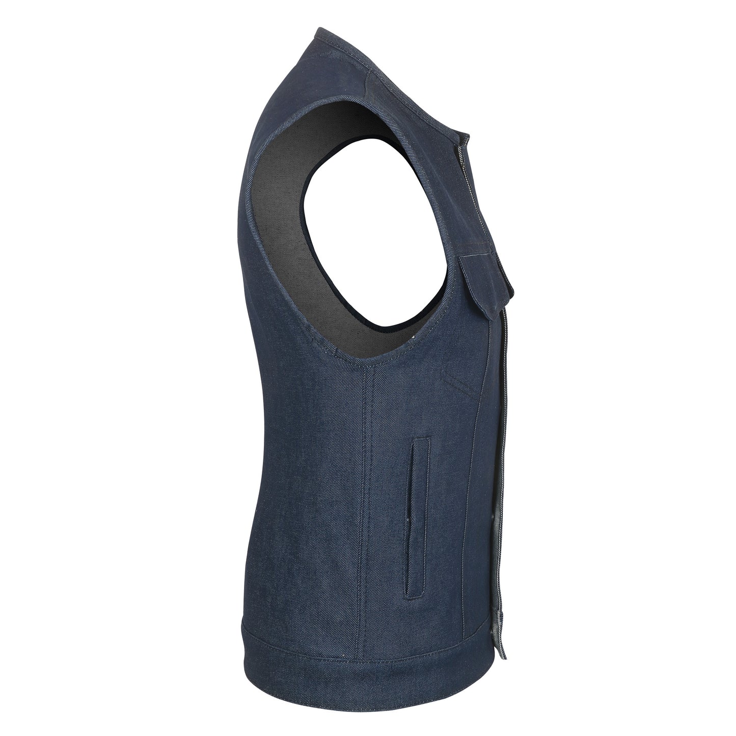 Blue Raw Denim Club Style Vest with Rolled Collar