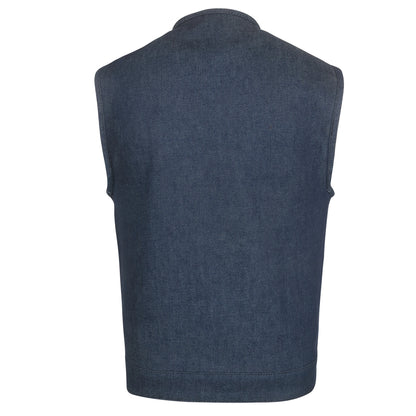 Blue Raw Denim Club Style Vest with Rolled Collar