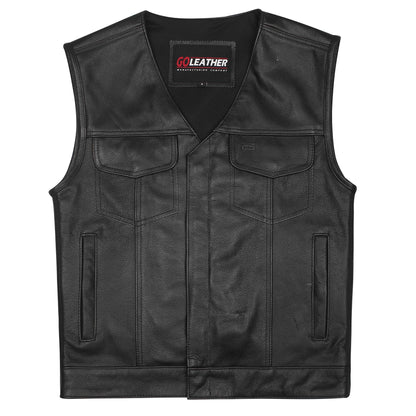 Motorvest voor heren, clubvest, zwaar leren vest binnen en buiten van rundleer met karabijnsluiting, Zwart, M Motorvest voor heren, clubvest, zwaar leren vest binnen en buiten van rundleer met karabijnsluiting, Zwart, M