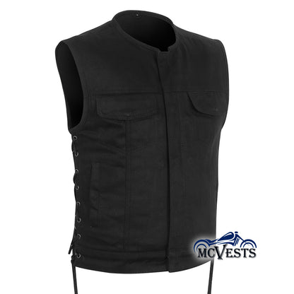 Black Denim Club Style Vest with Side Laces