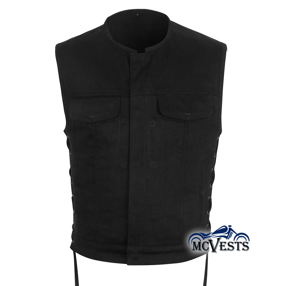 Black Denim Club Style Vest with Side Laces