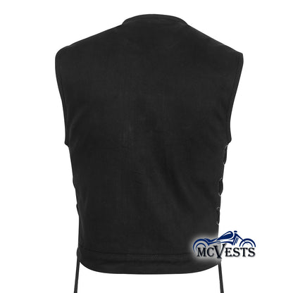 Black Denim Club Style Vest with Side Laces – MCVESTS