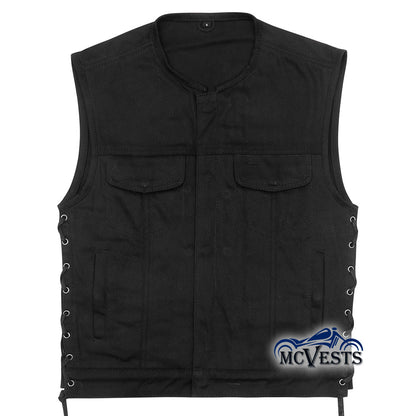 Black Denim Club Style Vest with Side Laces