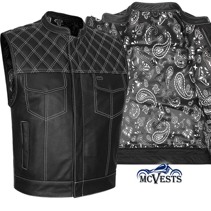 White Diamond Stitch Vest with Bandana Liner - GUN524-WH