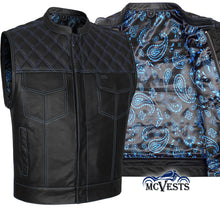 Blue Diamond Stitch Vest with Bandana Liner - GUN524-BU