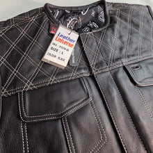 Mens Leather Custom Vest with White Diamond Stitch and Gun Pockets - Size Large / 45