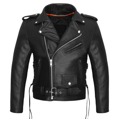 Mens Classic Leather Jacket with Side Laces