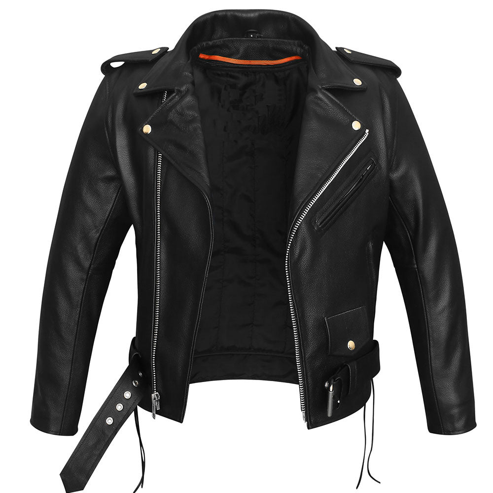 Mens Classic Leather Jacket with Side Laces