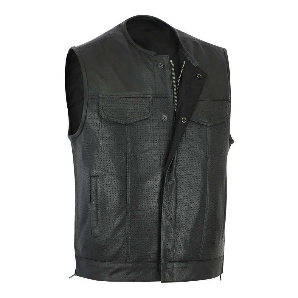 Perforated Leather Club Style Motorcycle Vest