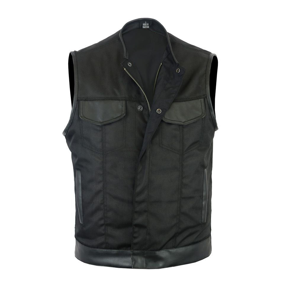 MDM Men's Textile Biker Vest – Lightweight, Wind & Water Resistant – Black Chopper Vest