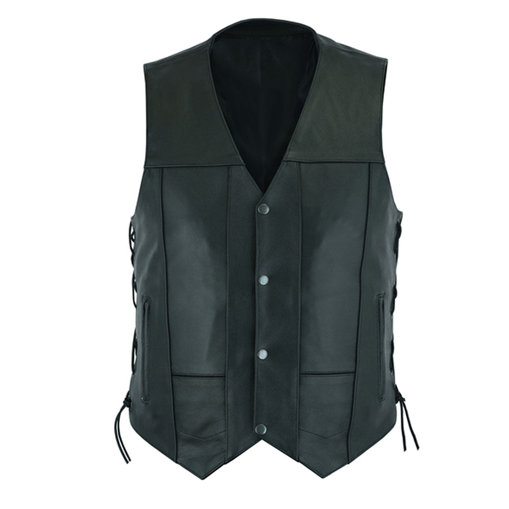 Wild Wear Black Leather Biker Vest factory Lace Up Sides