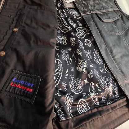 Mens Leather Custom Vest with White Diamond Stitch and Gun Pockets - Size Large / 45