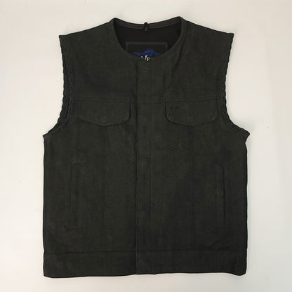 Charcoal Denim Vest with Braided Leather on Arms - Size Small (41)