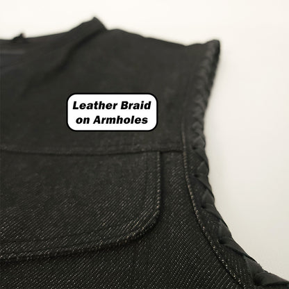 Charcoal Denim Vest with Braided Leather on Arms - Size Small (41)