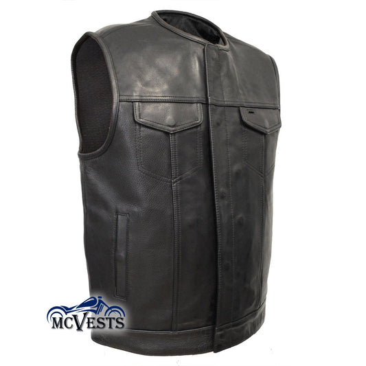 Titan Legacy Vest | Premium Leather Motorcycle Club Vest with Rolled Collar and Gun Pockets
