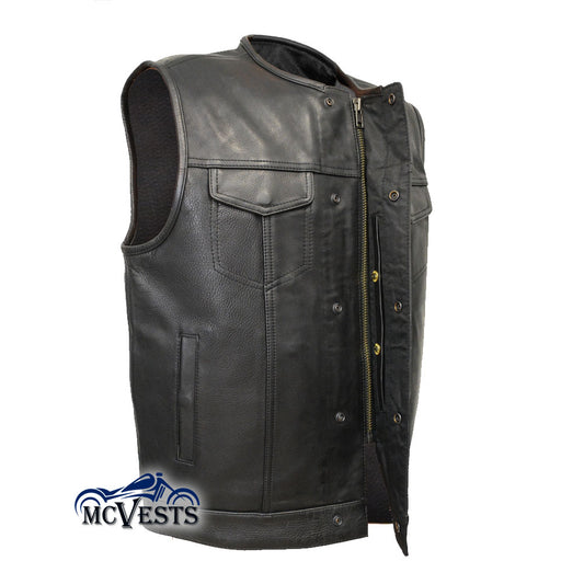 Titan Legacy Vest | Premium Leather Motorcycle Club Vest with Rolled Collar and Gun Pockets