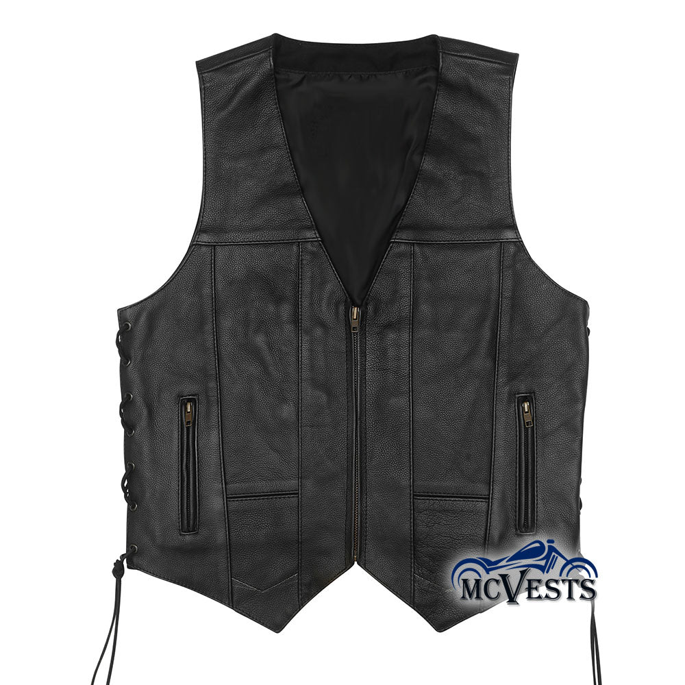 Zipper Front 10 Pocket V-neck Western Vest