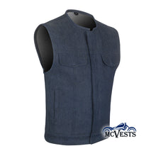 Blue Raw Denim Club Style Vest with Rolled Collar