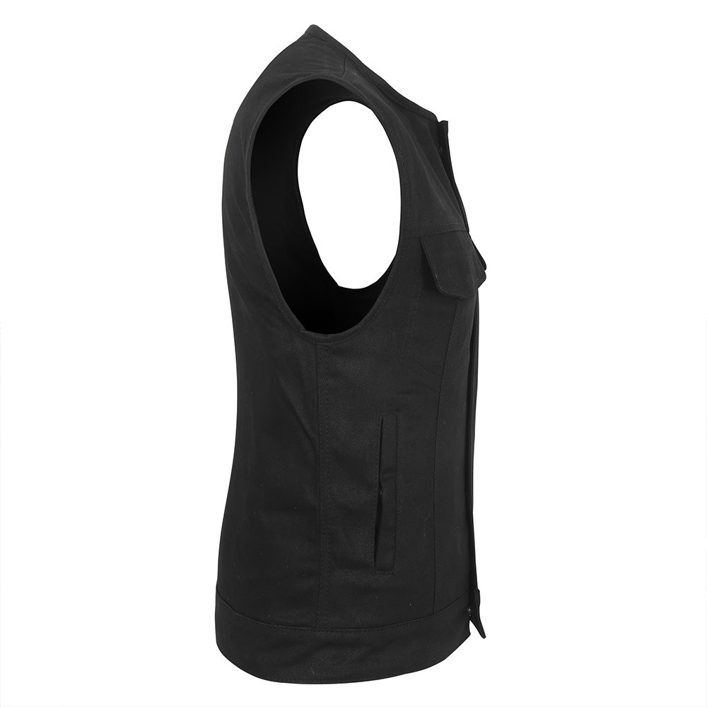 Black Denim Club Style Vest - Rolled Collar