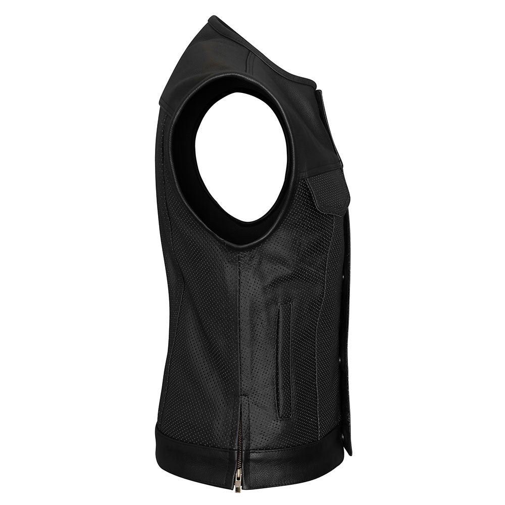 Perforated Leather Club Style Motorcycle Vest