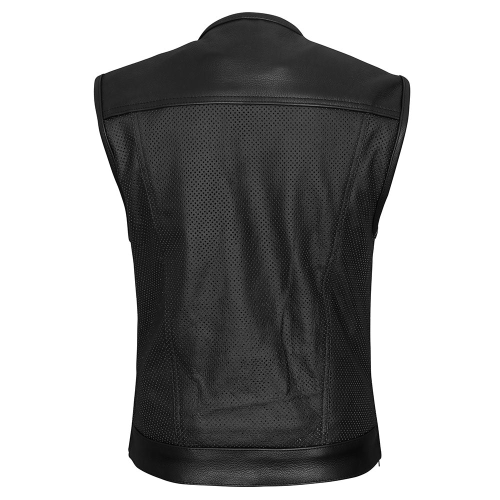 Perforated Leather Club Style Motorcycle Vest