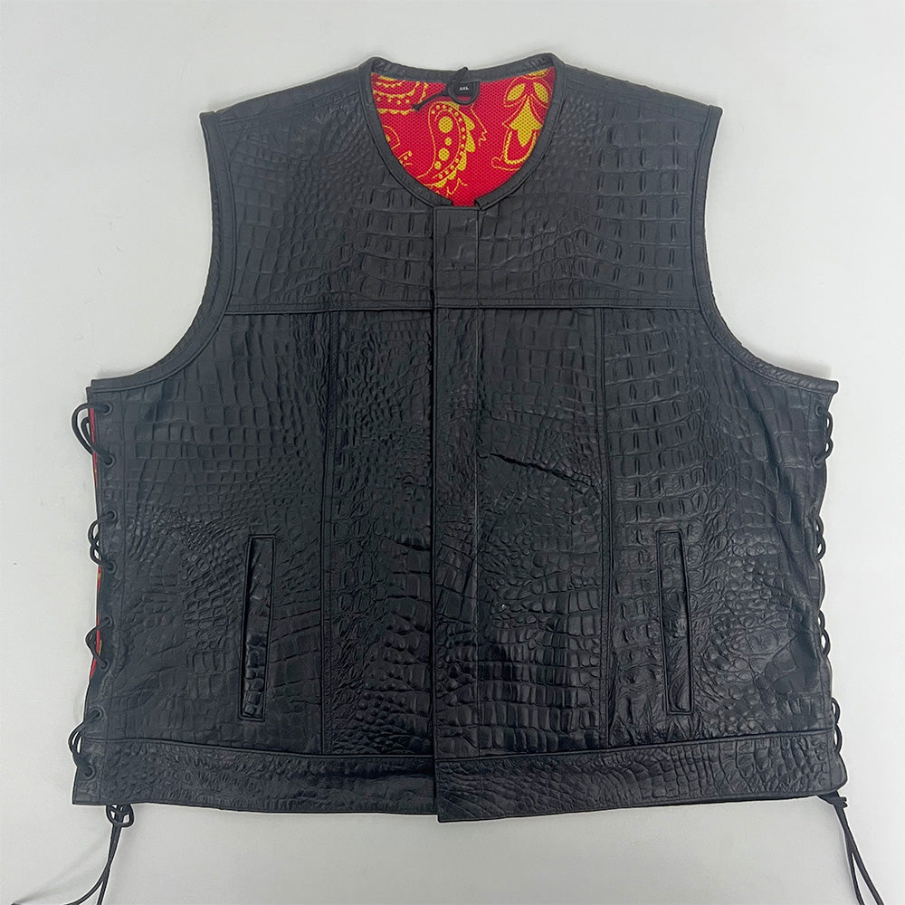 Ladies Black Crocodile Vest with Red/Yellow Bandana Liner - Size 49