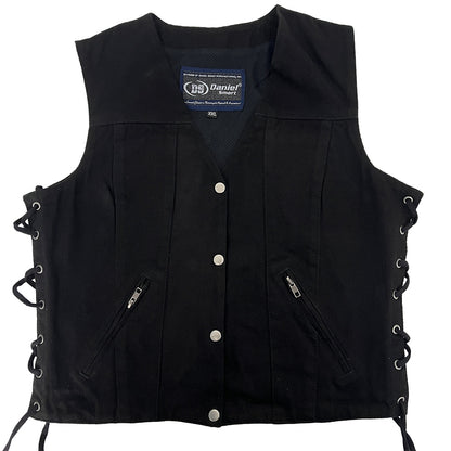 Ladies Black Denim Vest with Side Laces by DSM - Size 2X (44)