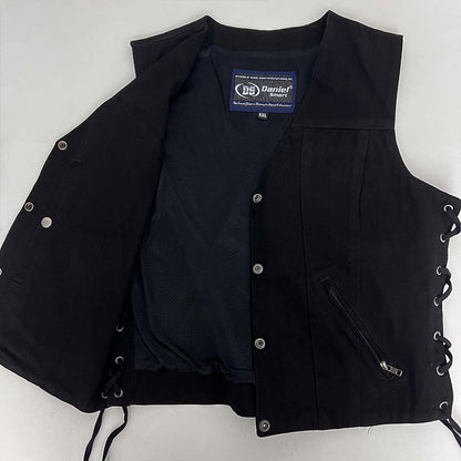 Ladies Black Denim Vest with Side Laces by DSM - Size 2X (44)