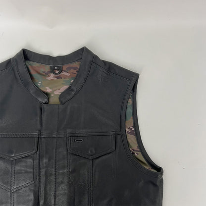 Premium Plush Leather Vest with Camo Liner - Size Medium (44)