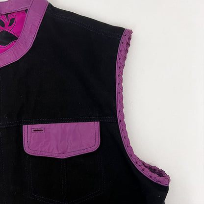 Hybrid Vest Black Denim with Purple Leather Accents - Size 2X (50)