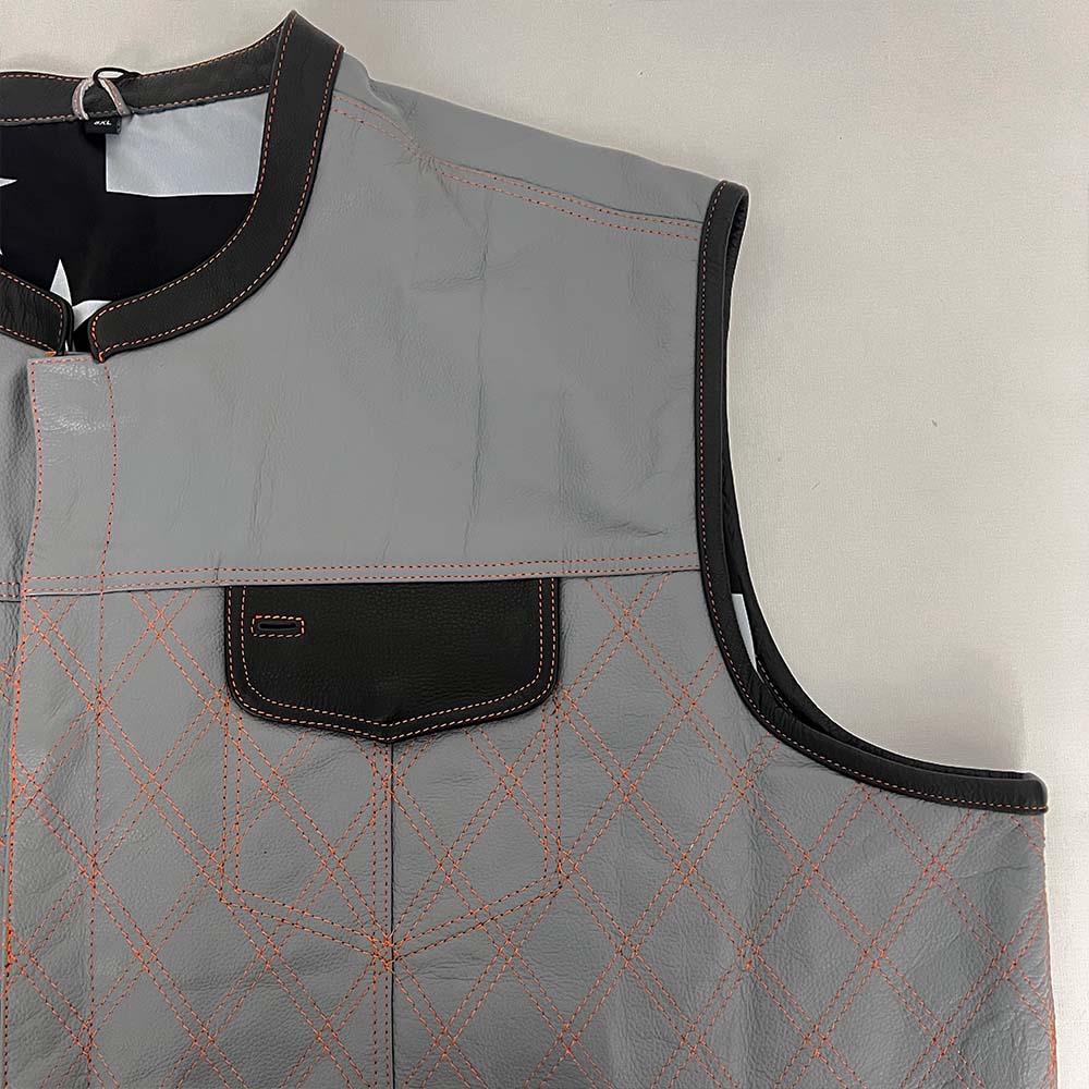 Gray Leather Vest with Black Leather Accents - Size 8X (67)