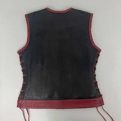 Ladies Perforated Leather Vest with Red Accents - Size 33