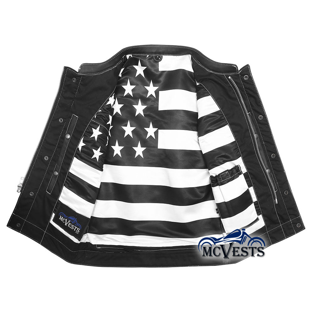 Savage Vest by MCVESTS - Diamond Stitch Vest with USA Flag Liner