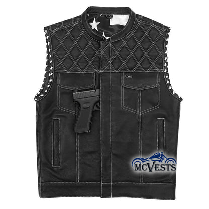 Savage Vest by MCVESTS - Diamond Stitch Vest with USA Flag Liner